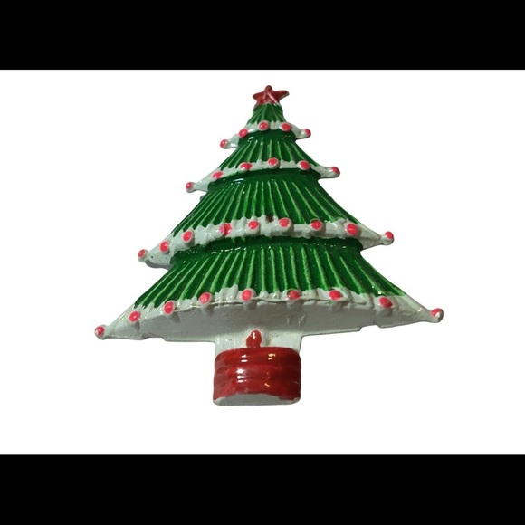 VINTAGE Christmas Tree Brooch pin green and red - Picture 2 of 6